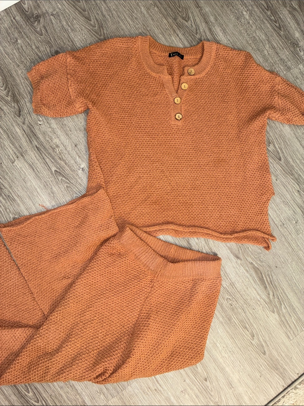 Terracotta Knit Sweater Set - Button Henley